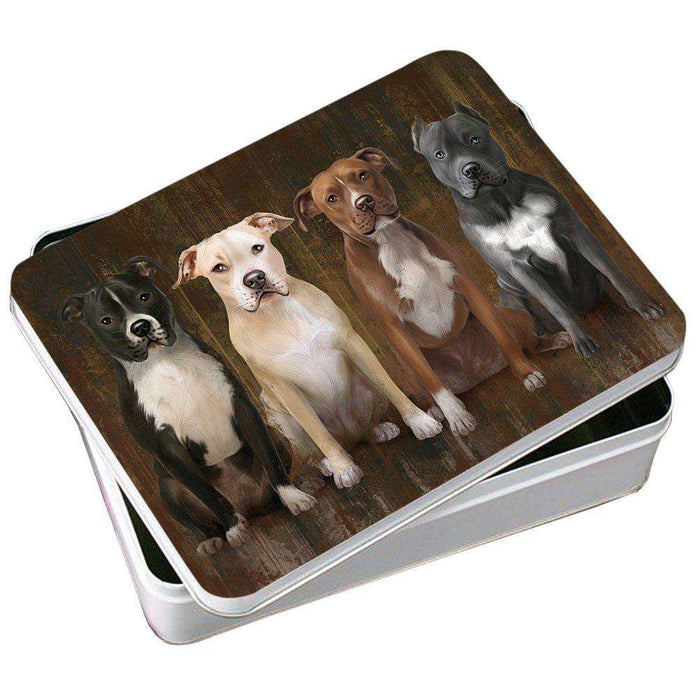 Rustic 4 Pit Bulls Dog Photo Storage Tin PITN48182