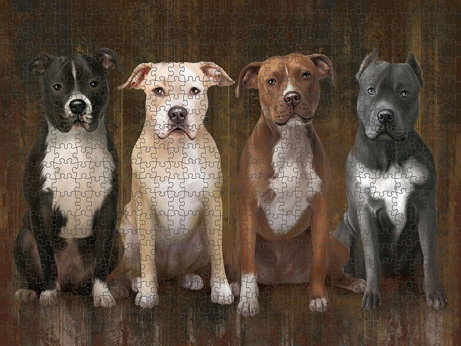 Rustic 4 Pit Bulls Dog Puzzle with Photo Tin PUZL48399