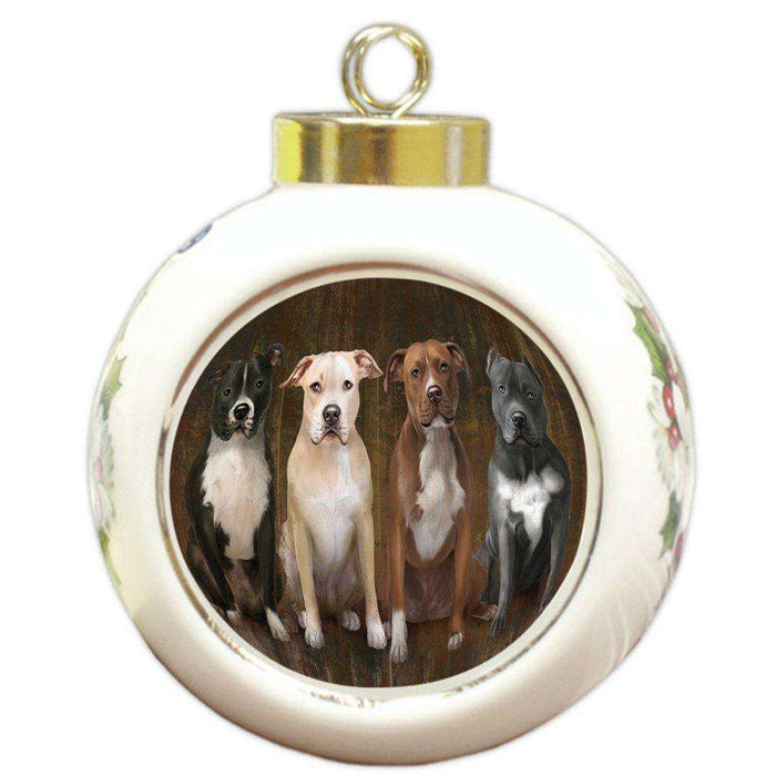 Rustic 4 Pit Bulls Dog Round Ball Christmas Ornament RBPOR48182