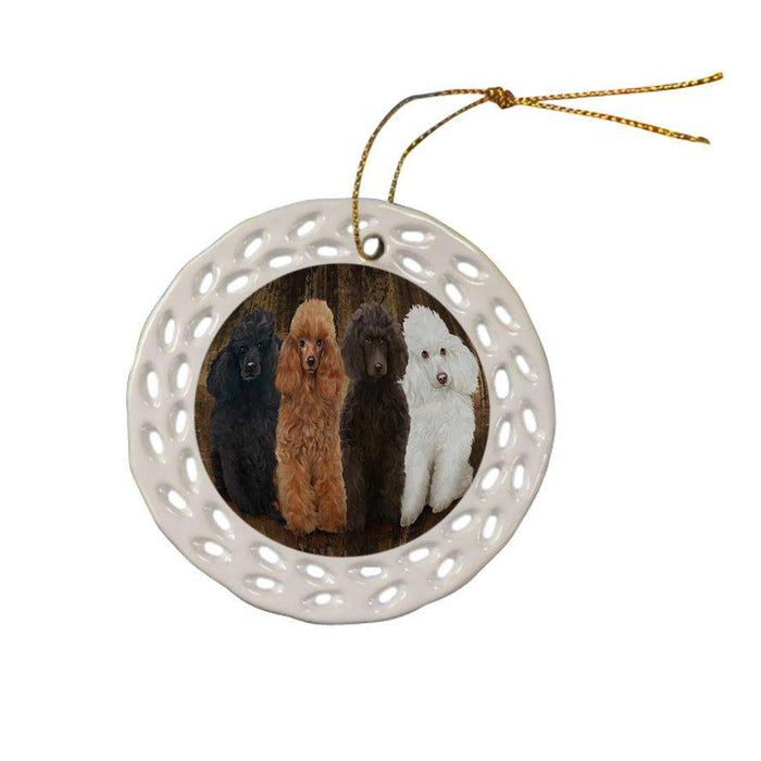 Rustic 4 Poodles Dog Ceramic Doily Ornament DPOR49578
