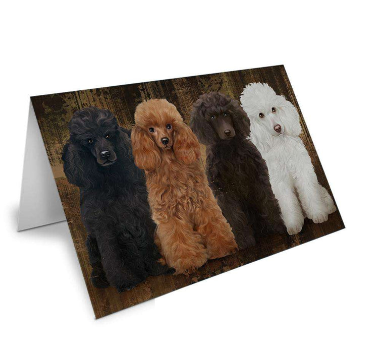 Rustic 4 Poodles Dog Handmade Artwork Assorted Pets Greeting Cards and Note Cards with Envelopes for All Occasions and Holiday Seasons GCD52763