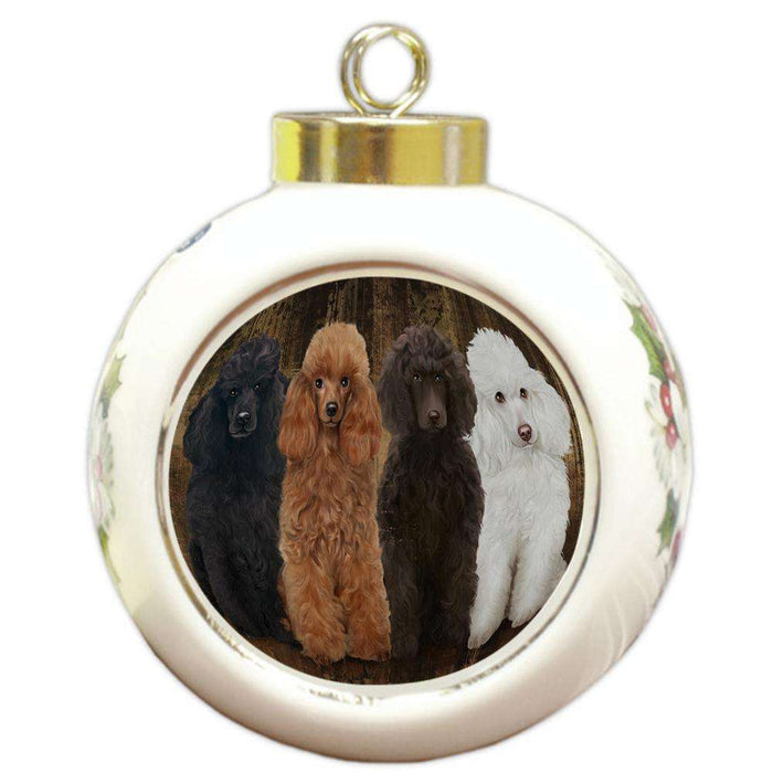 Rustic 4 Poodles Dog Round Ball Christmas Ornament RBPOR49578