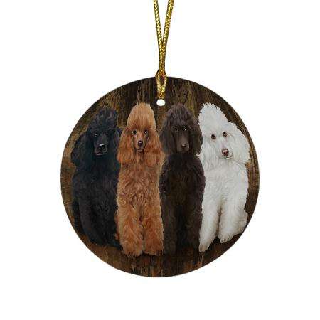 Rustic 4 Poodles Dog Round Flat Christmas Ornament RFPOR49569