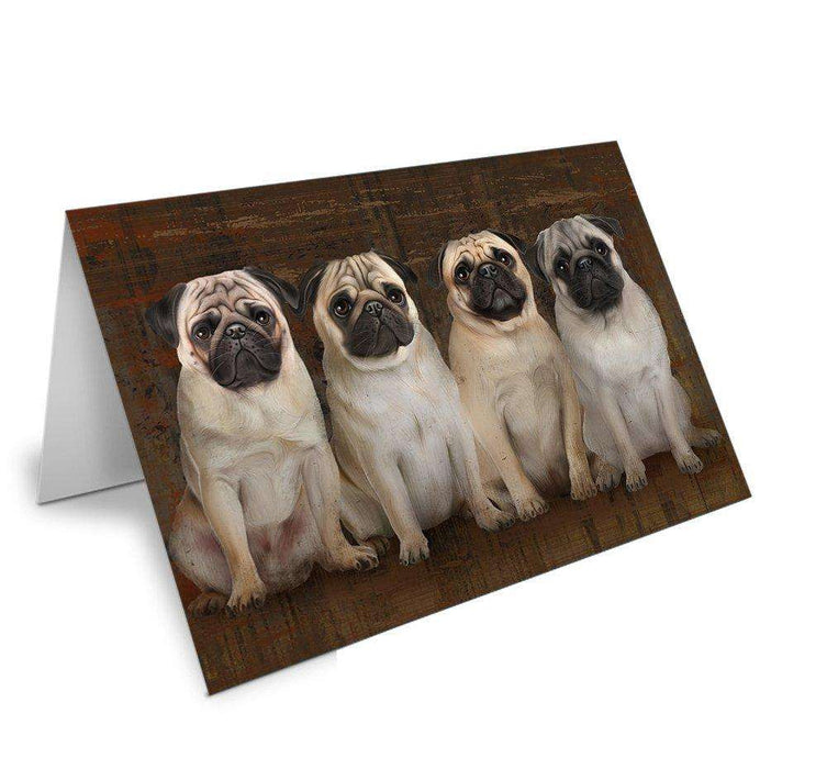 Rustic 4 Pugs Dog Handmade Artwork Assorted Pets Greeting Cards and Note Cards with Envelopes for All Occasions and Holiday Seasons GCD48743