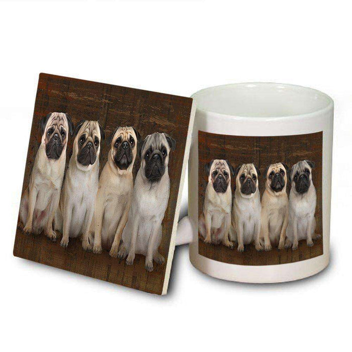 Rustic 4 Pugs Dog Mug and Coaster Set MUC48247