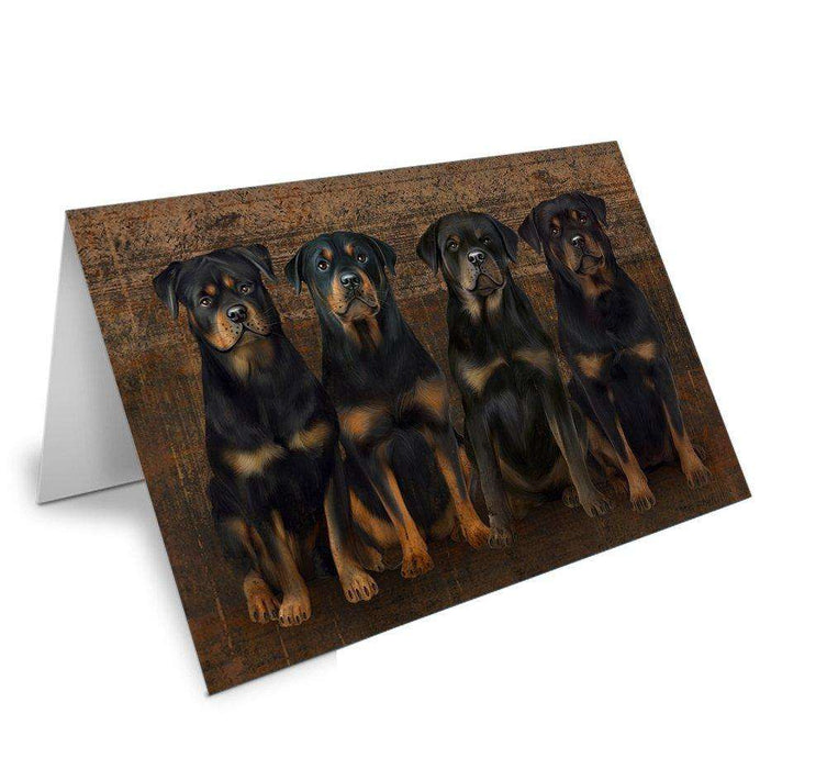 Rustic 4 Rottweilers Dog Handmade Artwork Assorted Pets Greeting Cards and Note Cards with Envelopes for All Occasions and Holiday Seasons GCD48761