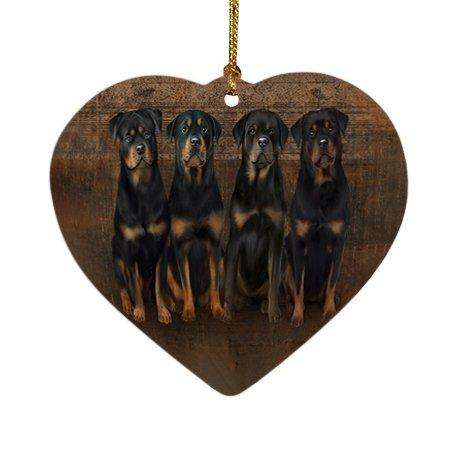 Rustic 4 Rottweilers Dog Heart Christmas Ornament HPOR48261