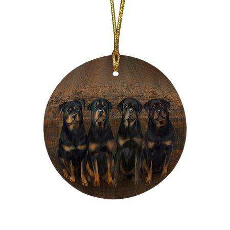 Rustic 4 Rottweilers Dog Round Christmas Ornament RFPOR48252