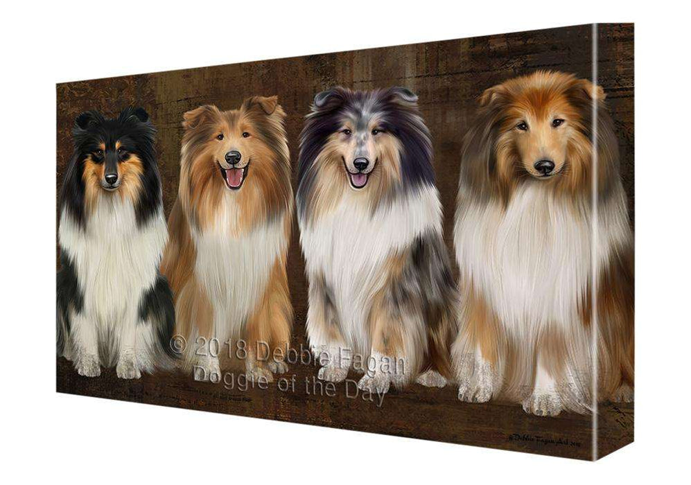 Rustic 4 Rough Collies Dog Canvas Print Wall Art Décor CVS107135