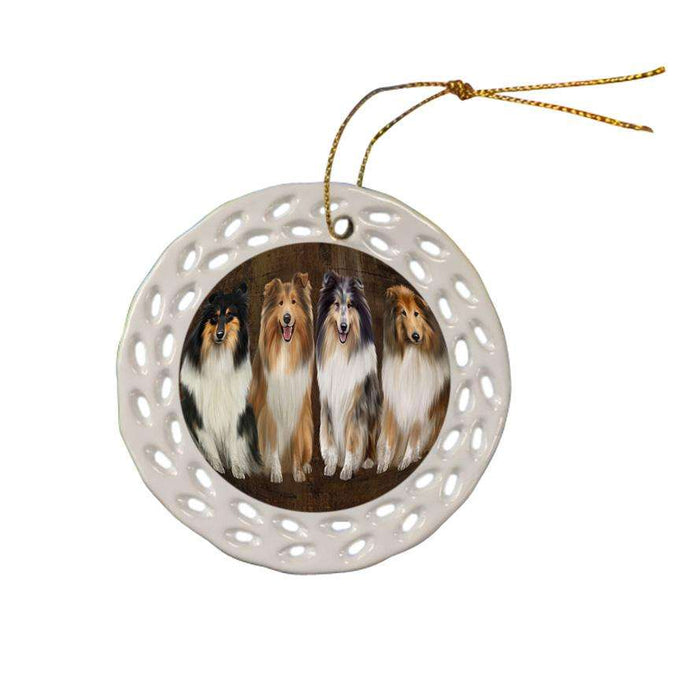 Rustic 4 Rough Collies Dog Ceramic Doily Ornament DPOR54365
