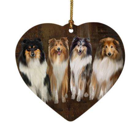 Rustic 4 Rough Collies Dog Heart Christmas Ornament HPOR54365