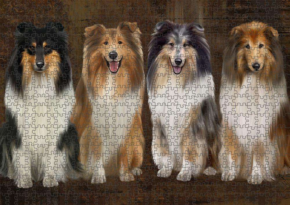 Rustic 4 Rough Collies Dog Puzzle with Photo Tin PUZL84616
