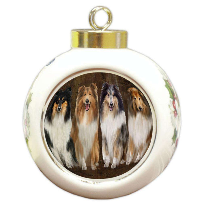 Rustic 4 Rough Collies Dog Round Ball Christmas Ornament RBPOR54365