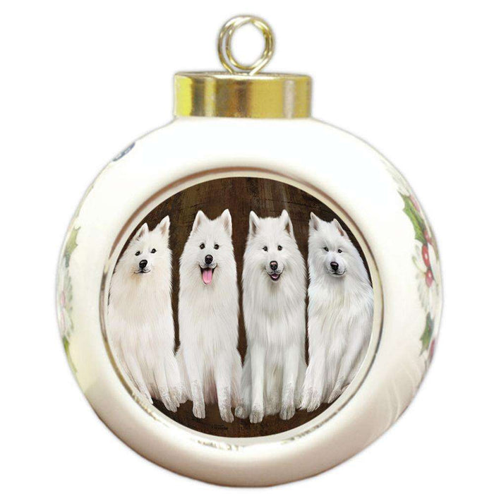 Rustic 4 Samoyeds Dog Round Ball Christmas Ornament RBPOR54366