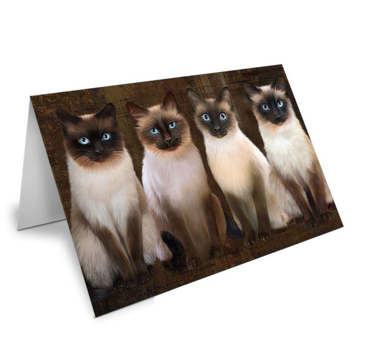 Rustic 4 Siamese Cats Handmade Artwork Assorted Pets Greeting Cards and Note Cards with Envelopes for All Occasions and Holiday Seasons GCD67130