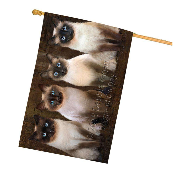 Rustic 4 Siamese Cats House Flag FLG54565