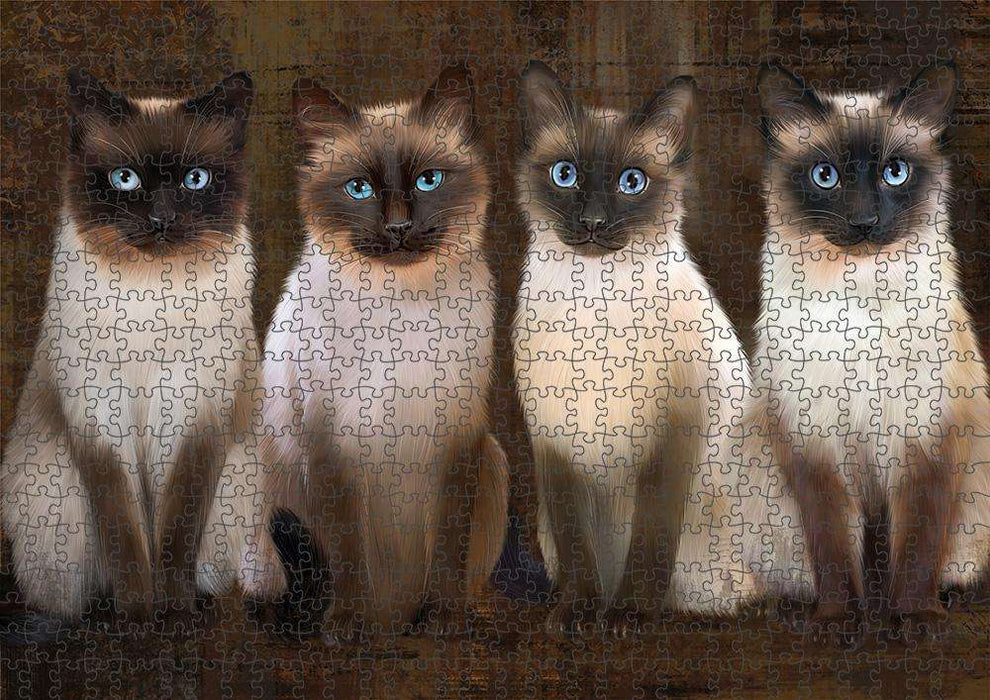 Rustic 4 Siamese Cats Puzzle with Photo Tin PUZL84624