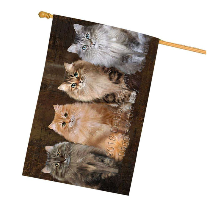 Rustic 4 Siberian Cats House Flag FLG54566