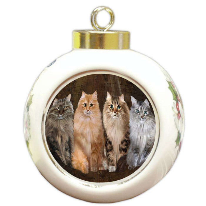 Rustic 4 Siberian Cats Round Ball Christmas Ornament RBPOR54368