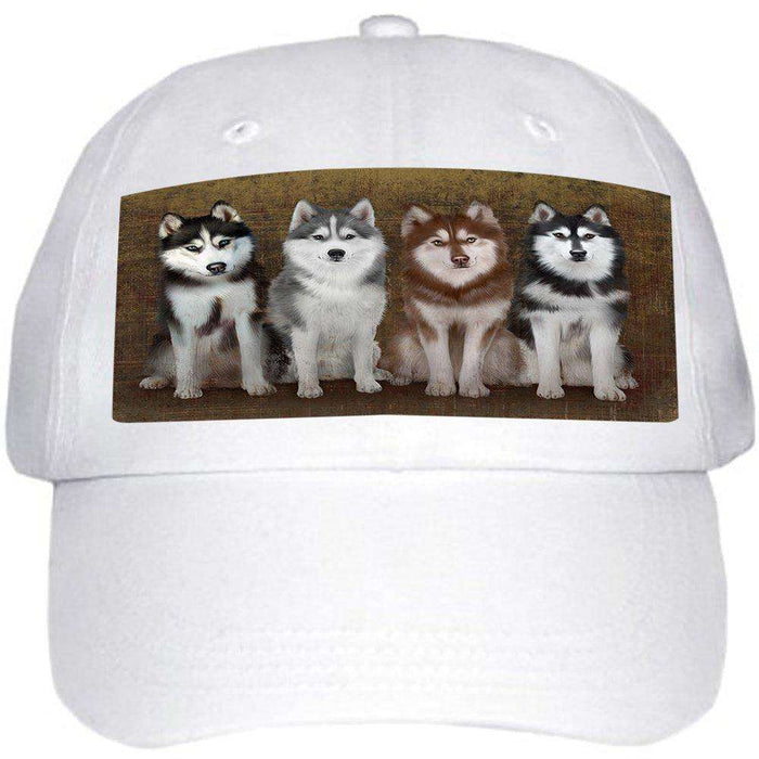 Rustic 4 Siberian Huskies Dog Ball Hat Cap HAT48528