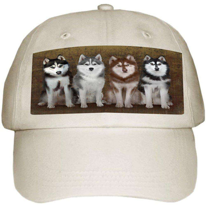 Rustic 4 Siberian Huskies Dog Ball Hat Cap HAT48528