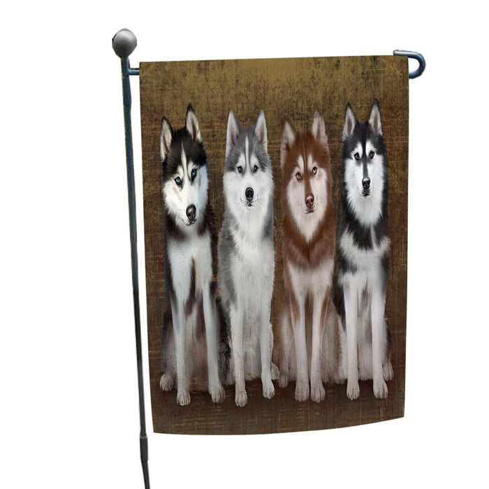 Rustic 4 Siberian Huskies Dog Garden Flag GFLG48157