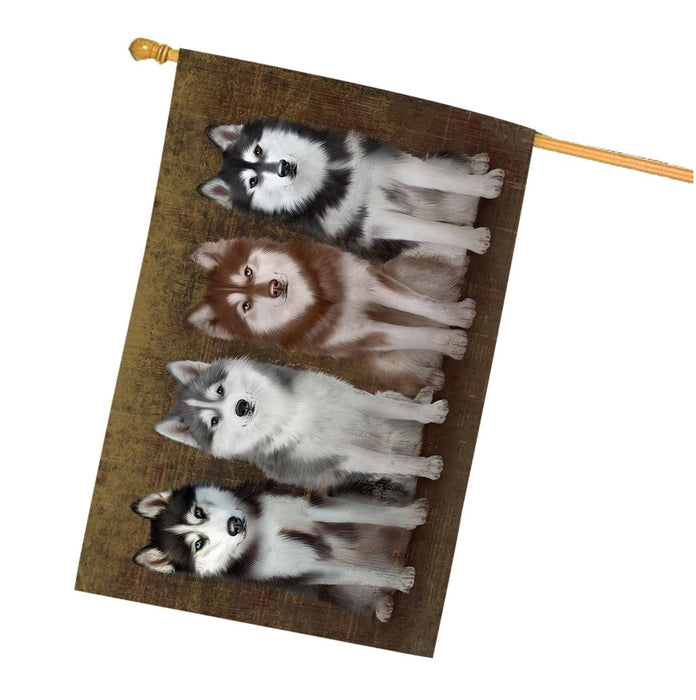 Rustic 4 Siberian Huskies Dog House Flag FLG48212