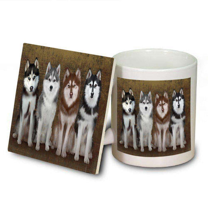 Rustic 4 Siberian Huskies Dog Mug and Coaster Set MUC48257