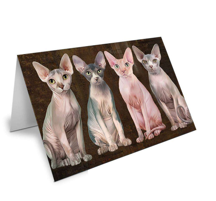 Rustic 4 Sphynx Cats Handmade Artwork Assorted Pets Greeting Cards and Note Cards with Envelopes for All Occasions and Holiday Seasons GCD67136