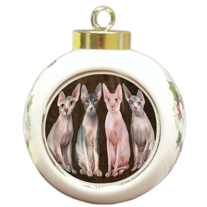 Rustic 4 Sphynx Cats Round Ball Christmas Ornament RBPOR54369