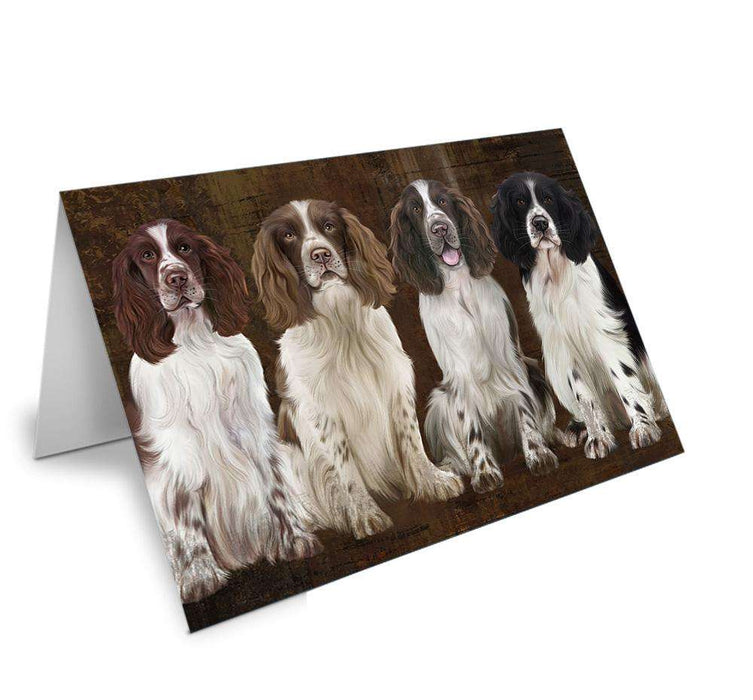 Rustic 4 Springer Spaniels Dog Handmade Artwork Assorted Pets Greeting Cards and Note Cards with Envelopes for All Occasions and Holiday Seasons GCD67139