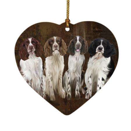 Rustic 4 Springer Spaniels Dog Heart Christmas Ornament HPOR54370