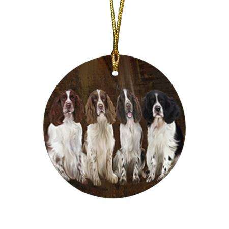 Rustic 4 Springer Spaniels Dog Round Flat Christmas Ornament RFPOR54361