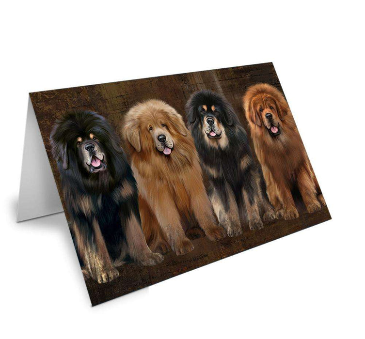 Rustic 4 Tibetan Mastiffs Dog Handmade Artwork Assorted Pets Greeting Cards and Note Cards with Envelopes for All Occasions and Holiday Seasons GCD67142