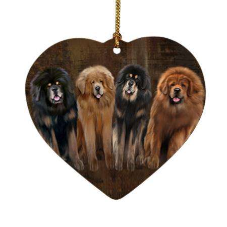 Rustic 4 Tibetan Mastiffs Dog Heart Christmas Ornament HPOR54371