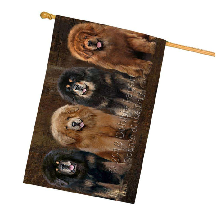 Rustic 4 Tibetan Mastiffs Dog House Flag FLG54569