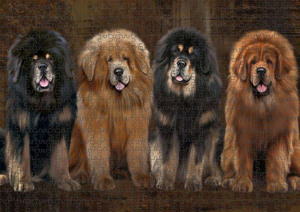 Rustic 4 Tibetan Mastiffs Dog Puzzle with Photo Tin PUZL84640