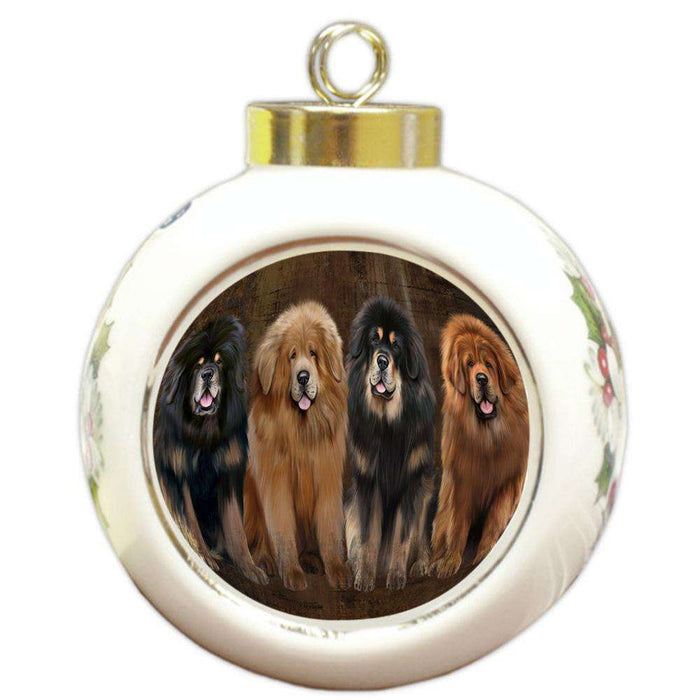 Rustic 4 Tibetan Mastiffs Dog Round Ball Christmas Ornament RBPOR54371