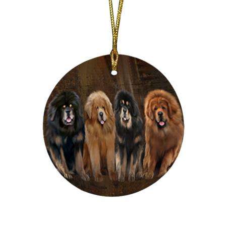 Rustic 4 Tibetan Mastiffs Dog Round Flat Christmas Ornament RFPOR54362