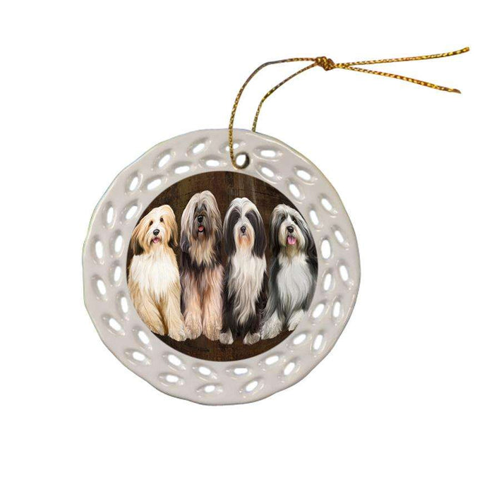 Rustic 4 Tibetan Terriers Dog Ceramic Doily Ornament DPOR54372