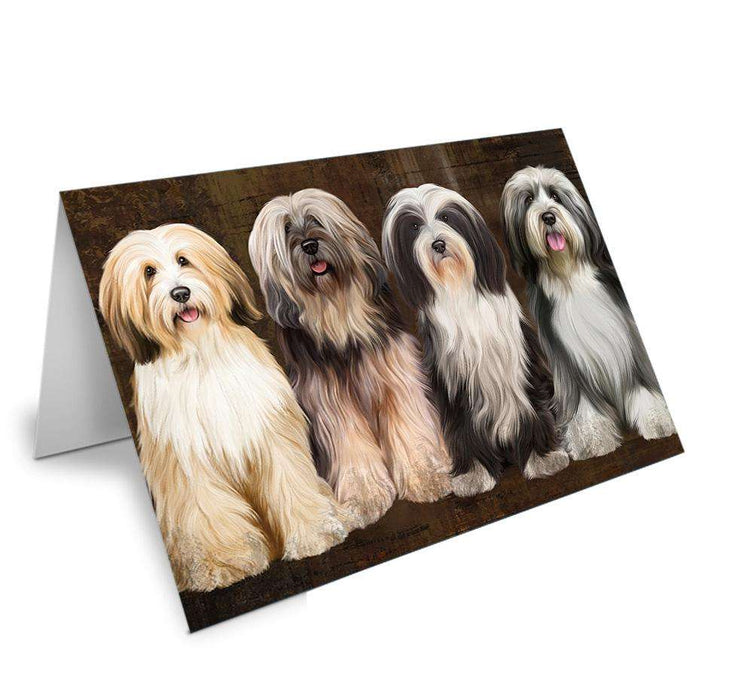 Rustic 4 Tibetan Terriers Dog Handmade Artwork Assorted Pets Greeting Cards and Note Cards with Envelopes for All Occasions and Holiday Seasons GCD67145