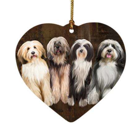 Rustic 4 Tibetan Terriers Dog Heart Christmas Ornament HPOR54372