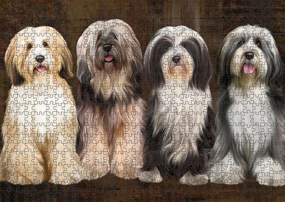 Rustic 4 Tibetan Terriers Dog Puzzle with Photo Tin PUZL84644