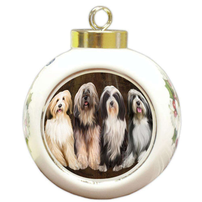 Rustic 4 Tibetan Terriers Dog Round Ball Christmas Ornament RBPOR54372