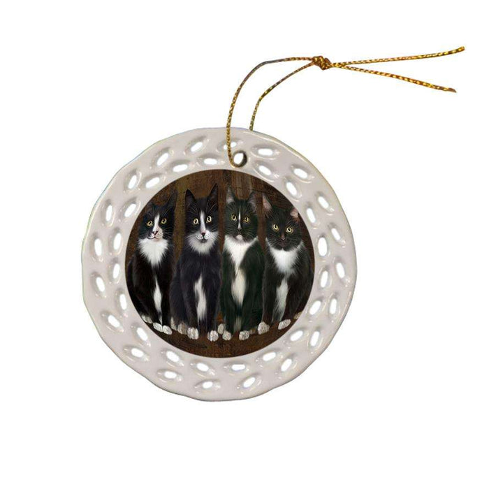 Rustic 4 Tuxedo Cats Ceramic Doily Ornament DPOR54373