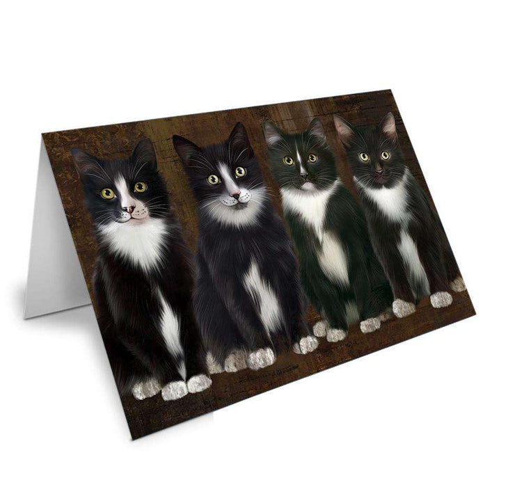 Rustic 4 Tuxedo Cats Handmade Artwork Assorted Pets Greeting Cards and Note Cards with Envelopes for All Occasions and Holiday Seasons GCD67148