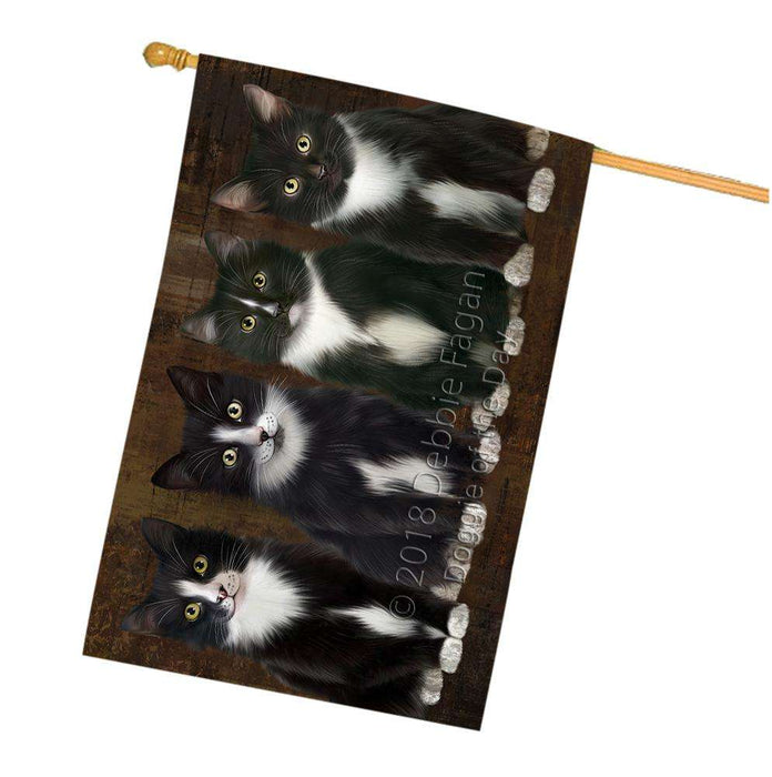 Rustic 4 Tuxedo Cats House Flag FLG54571