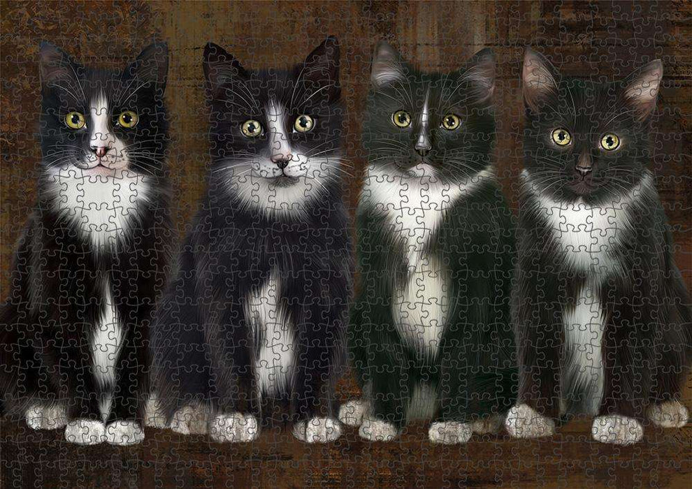 Rustic 4 Tuxedo Cats Puzzle with Photo Tin PUZL84648