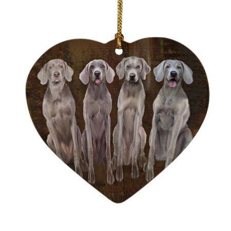 Rustic 4 Weimaraners Dog Heart Christmas Ornament HPOR54374