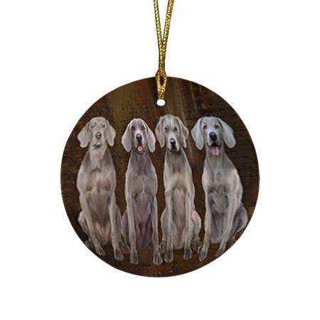 Rustic 4 Weimaraners Dog Round Flat Christmas Ornament RFPOR54365
